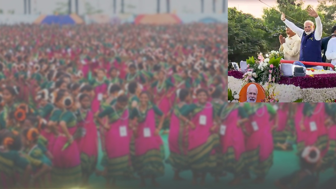 PM Modi watches dance by 13,000 girls amid flood crisis