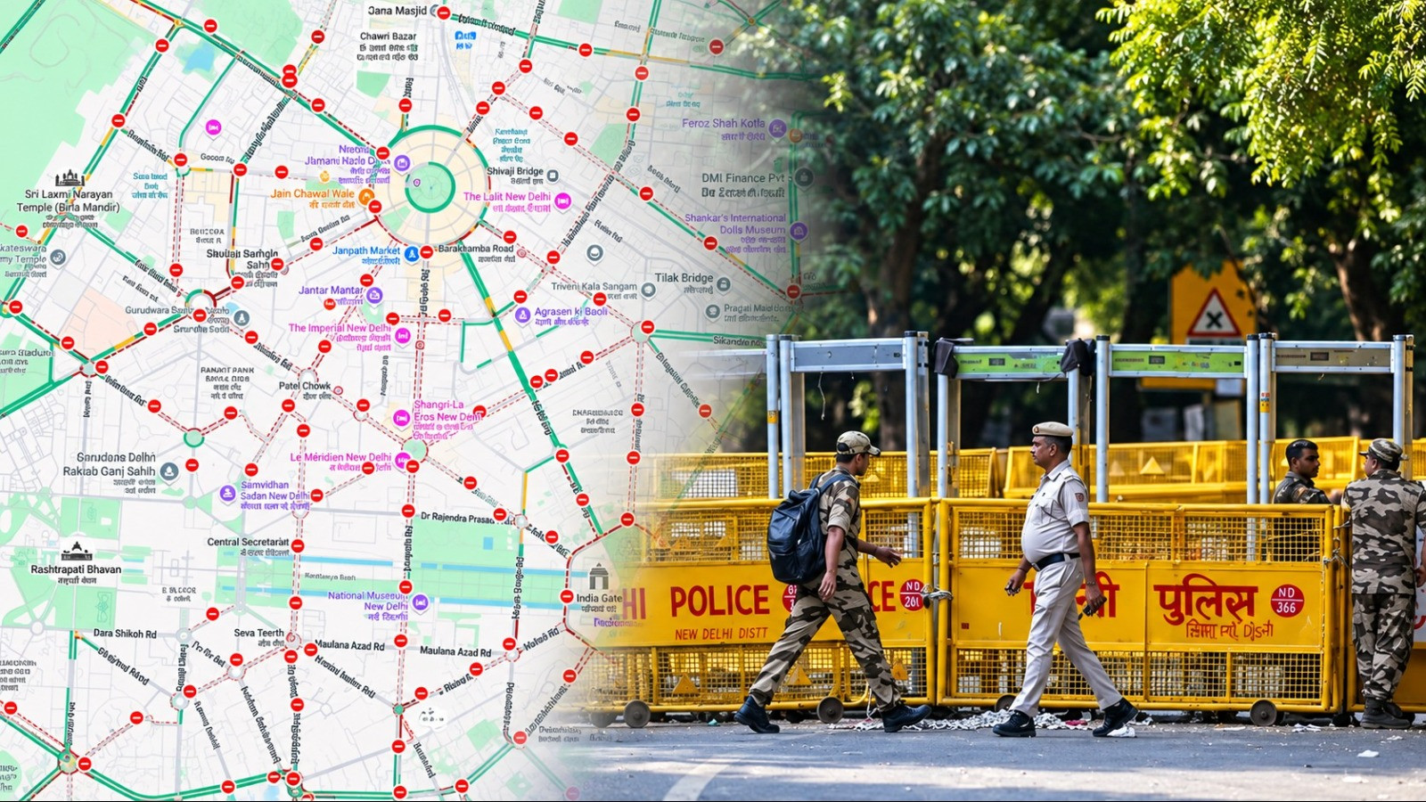 70 से ज्यादा नाकेबंदी, सड़क पर बवाल, Google Map पर लाल हुई सेंट्रल दिल्ली